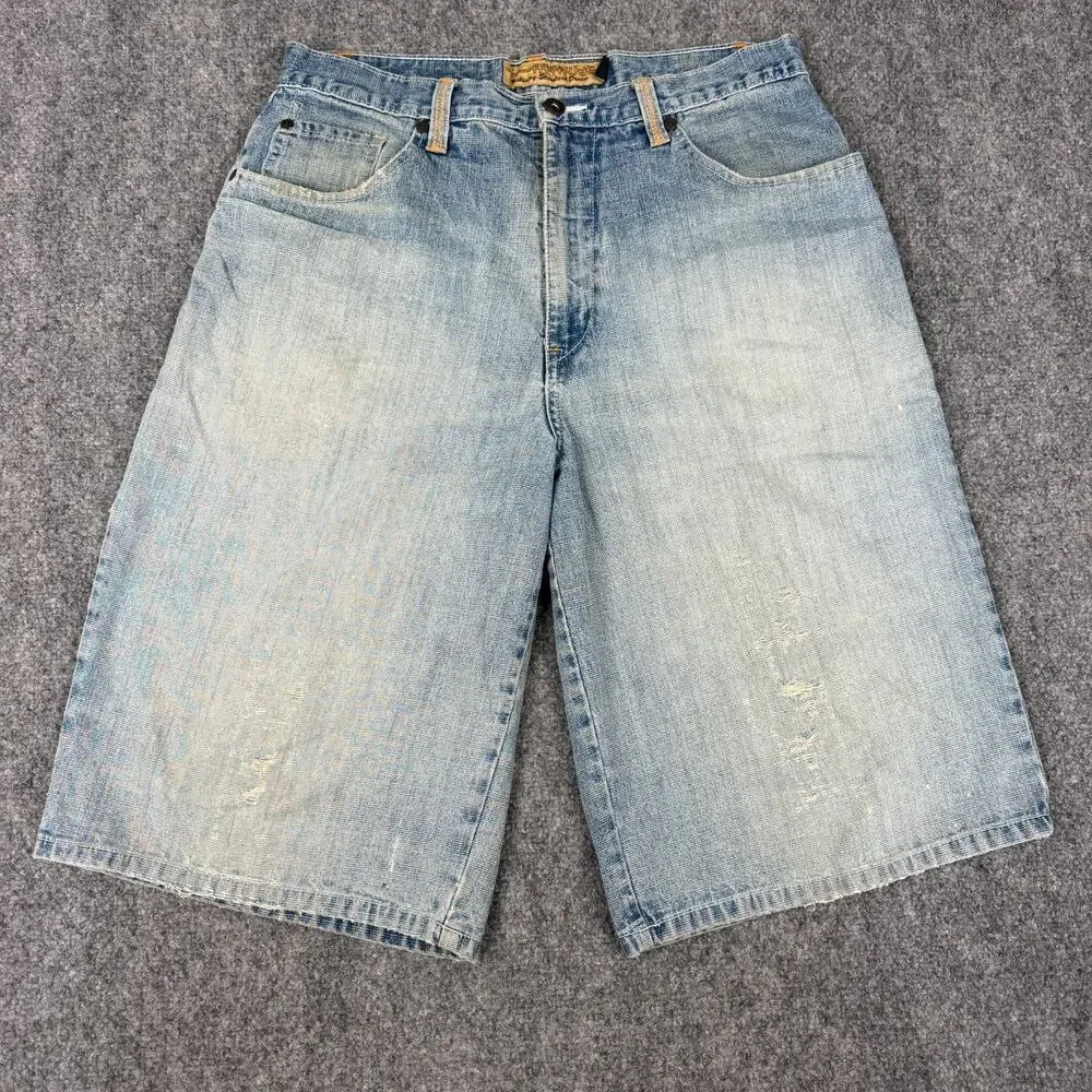 Attitude Mens Denim Jorts Shorts Size 34 Light Wash Baggy Skater Y2K Hip Hop